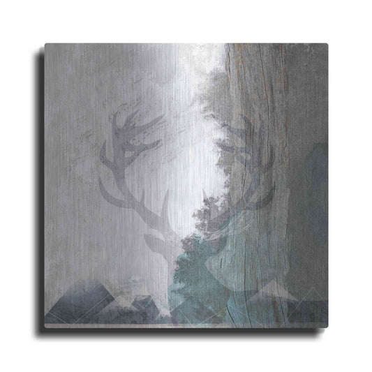 Luxe Metal Art 'Deer and Mountains 1' by Louis Duncan-He, Metal Wall Art