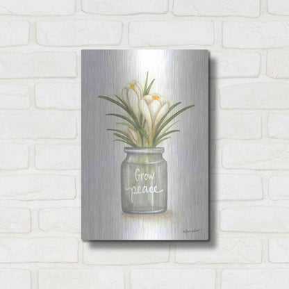 Luxe Metal Art 'Grow Peace Crocus' by Annie LaPoint, Metal Wall Art,12x16