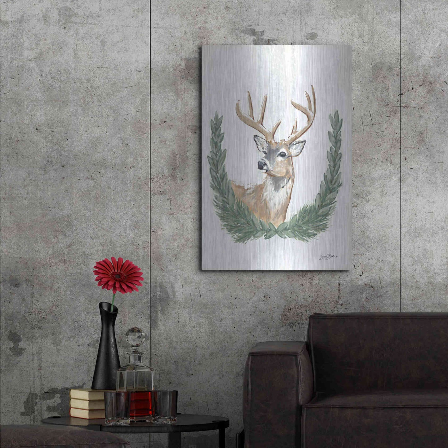 Luxe Metal Art 'Arctic Winter Deer ' by Sara Baker, Metal Wall Art,24x36