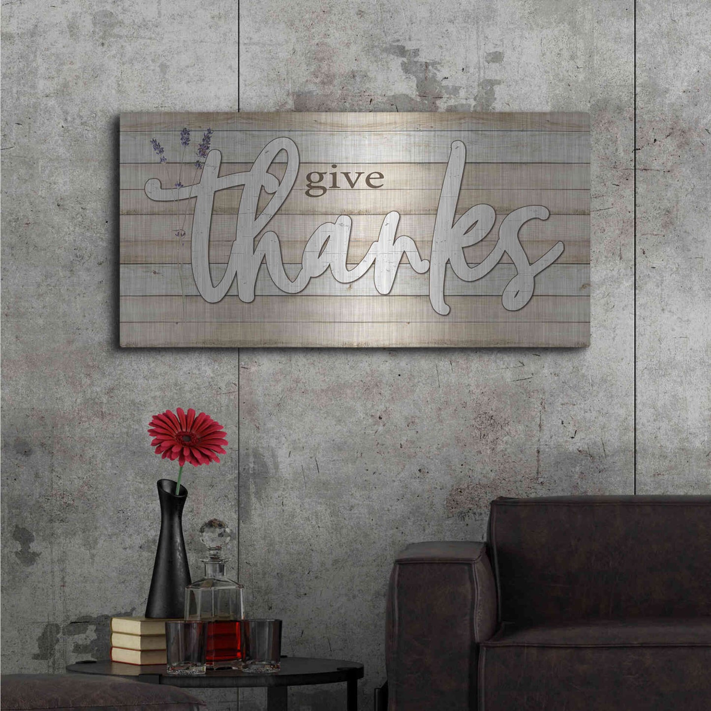 Luxe Metal Art 'Give Thanks' by Susie Boyer, Metal Wall Art,48x24