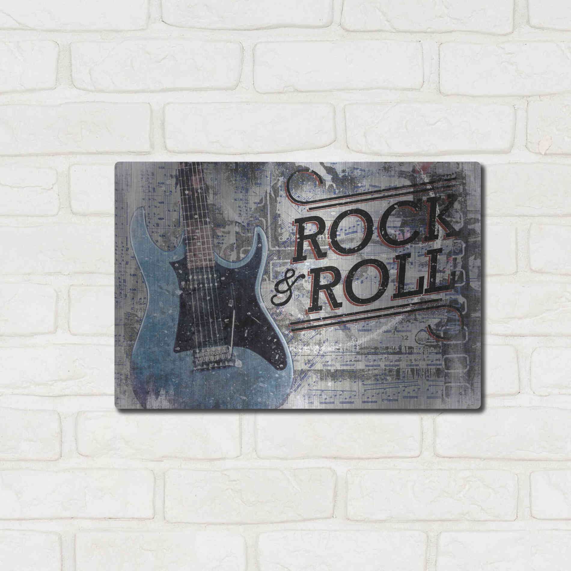 Luxe Metal Art 'Rock & Roll Guitar' by Cloverfield & Co, Metal Wall Art,16x12