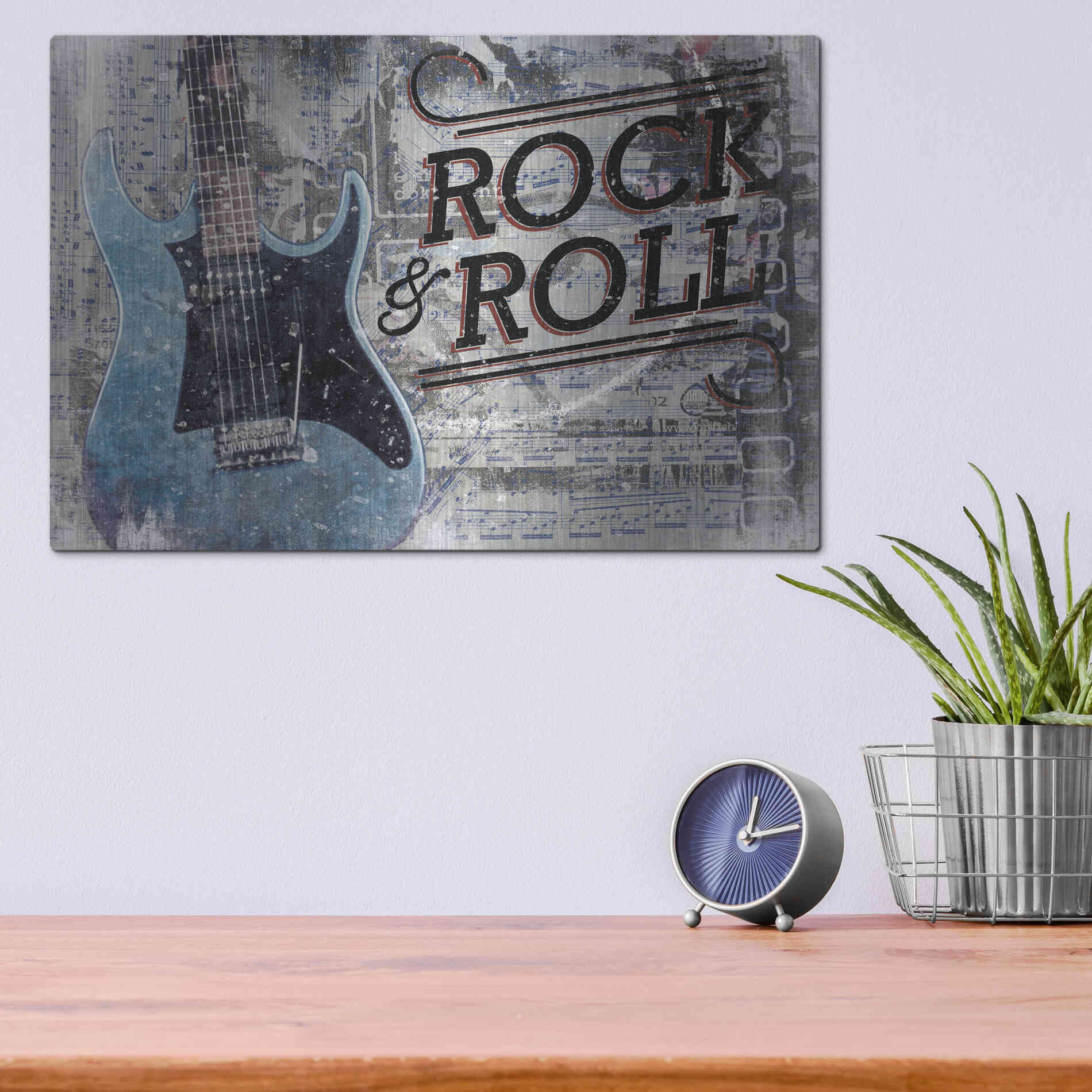 Luxe Metal Art 'Rock & Roll Guitar' by Cloverfield & Co, Metal Wall Art,16x12