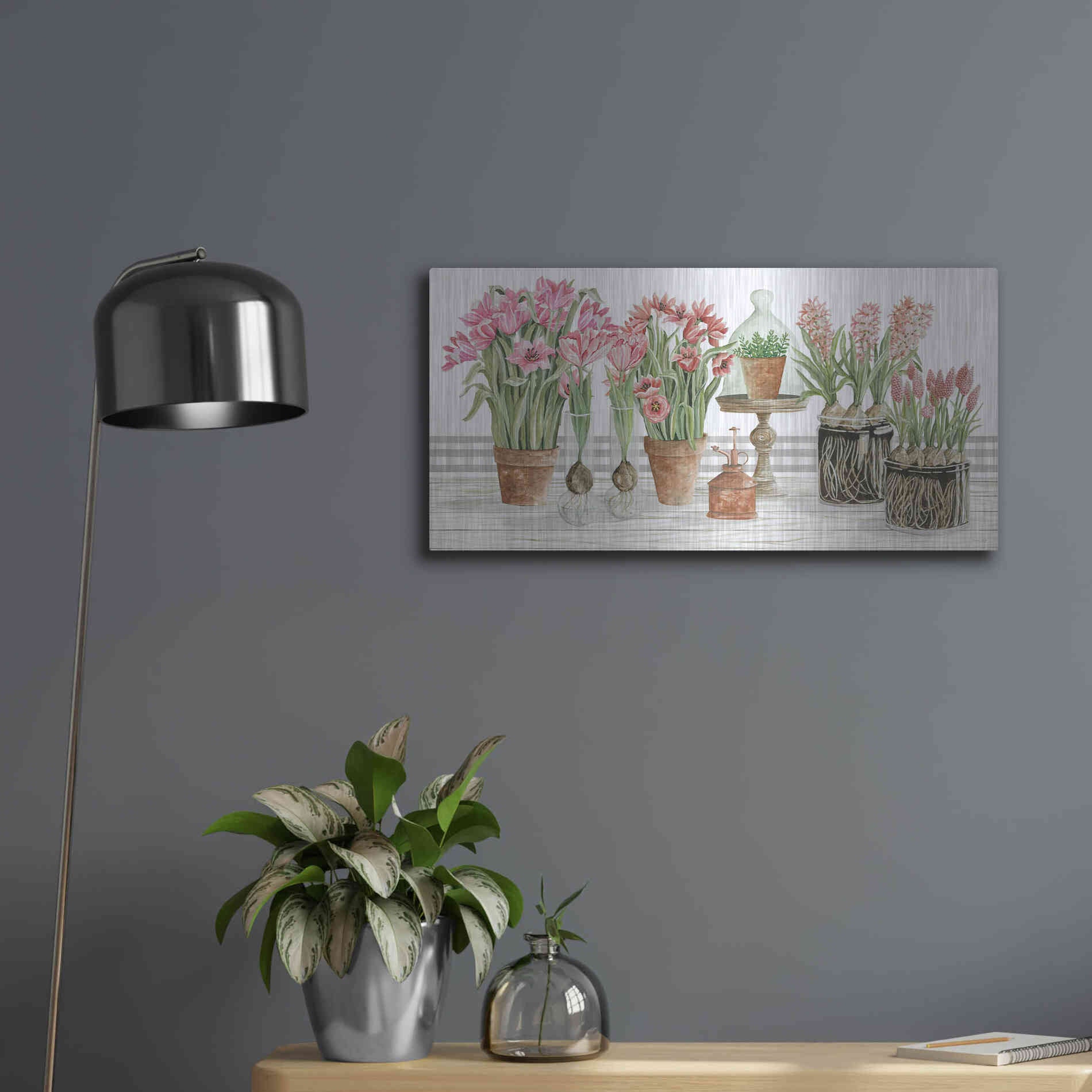Luxe Metal Art 'Pink Spring Florals' by Cindy Jacobs, Metal Wall Art,24x12