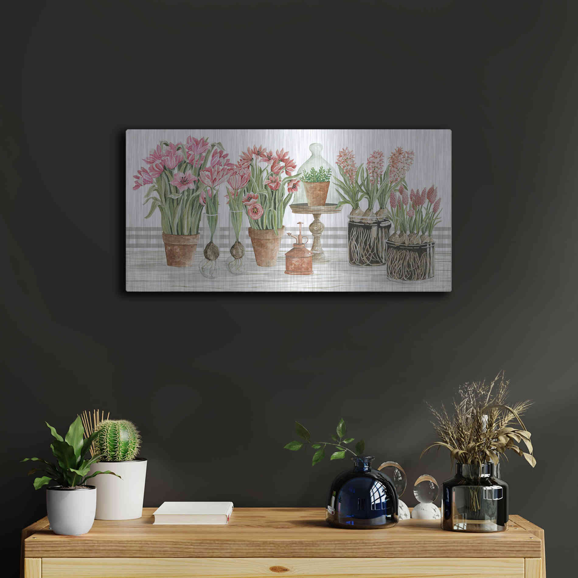 Luxe Metal Art 'Pink Spring Florals' by Cindy Jacobs, Metal Wall Art,24x12