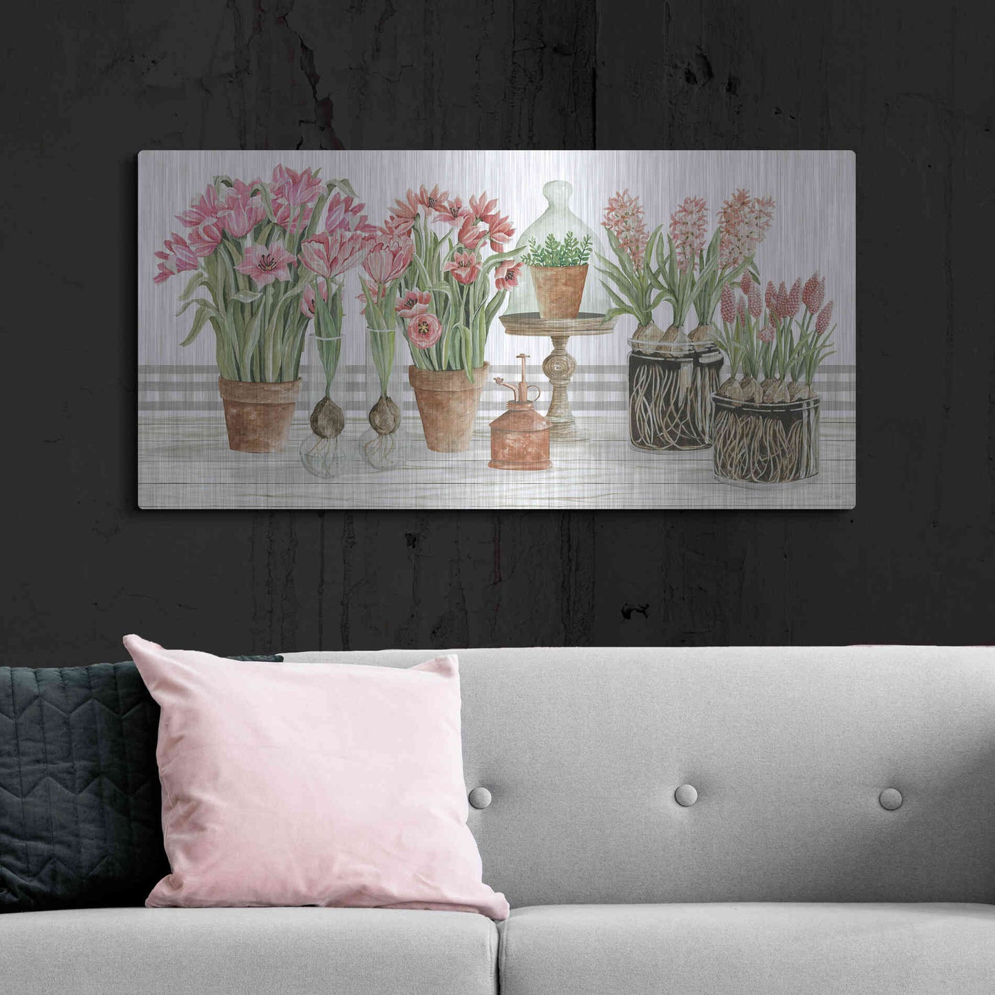 Luxe Metal Art 'Pink Spring Florals' by Cindy Jacobs, Metal Wall Art,48x24