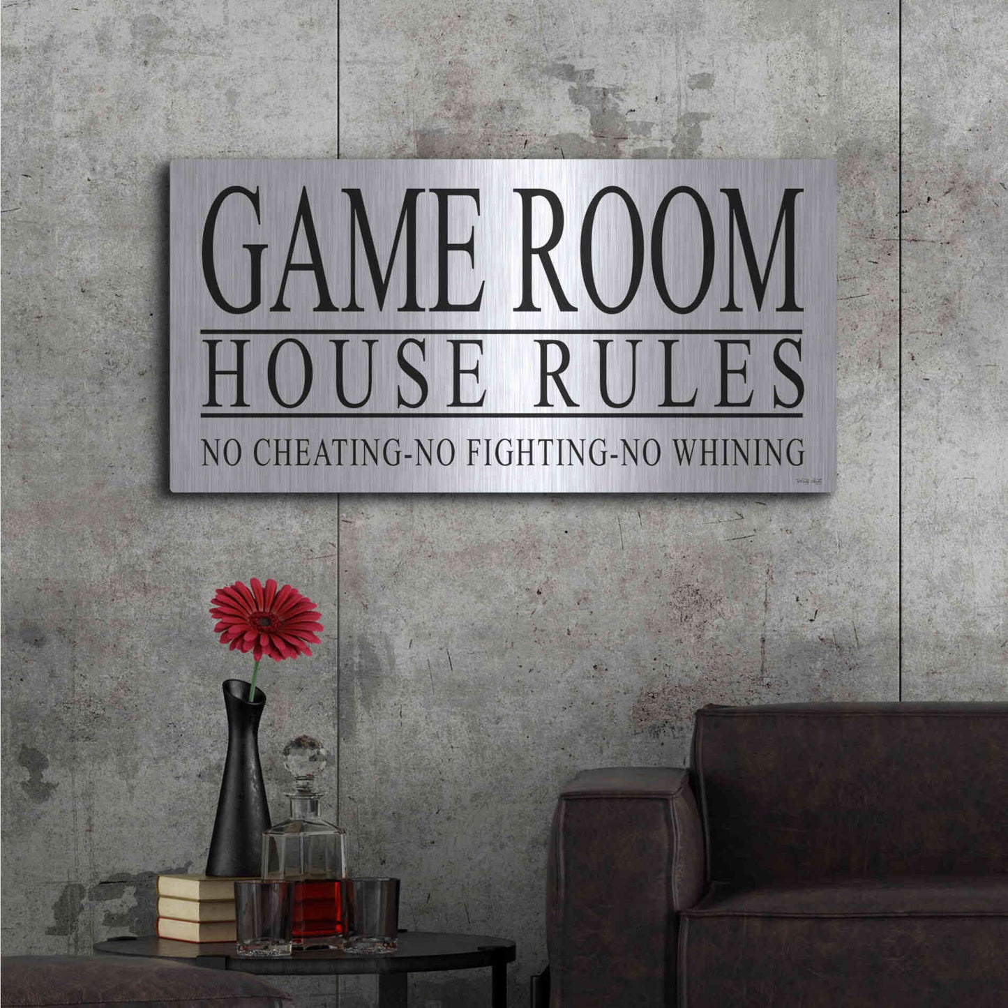 Luxe Metal Art 'Game Room House Rules I' by Cindy Jacobs, Metal Wall Art,48x24