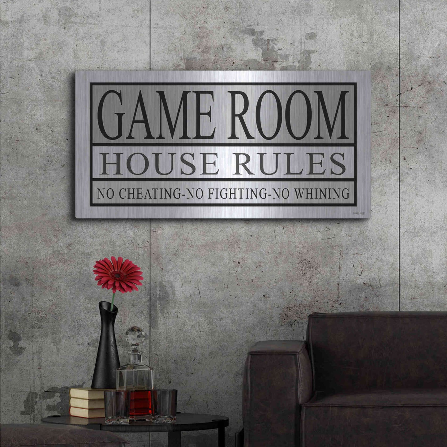 Luxe Metal Art 'Game Room House Rules II' by Cindy Jacobs, Metal Wall Art,48x24