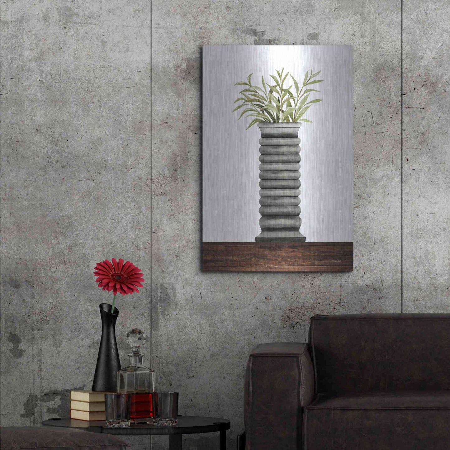 Luxe Metal Art 'Gray Vase' by Cindy Jacobs, Metal Wall Art,24x36