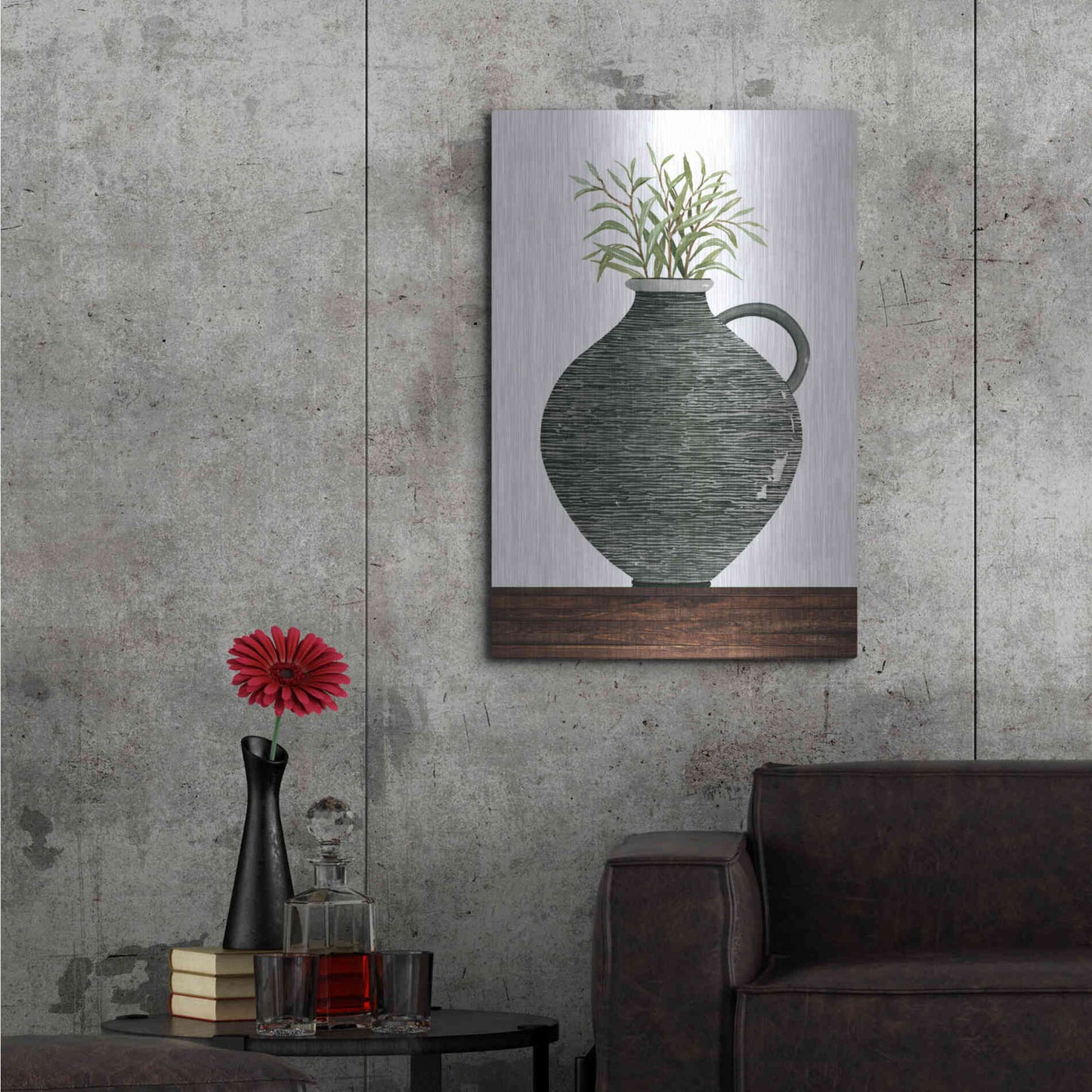 Luxe Metal Art 'Striped Pot' by Cindy Jacobs, Metal Wall Art,24x36