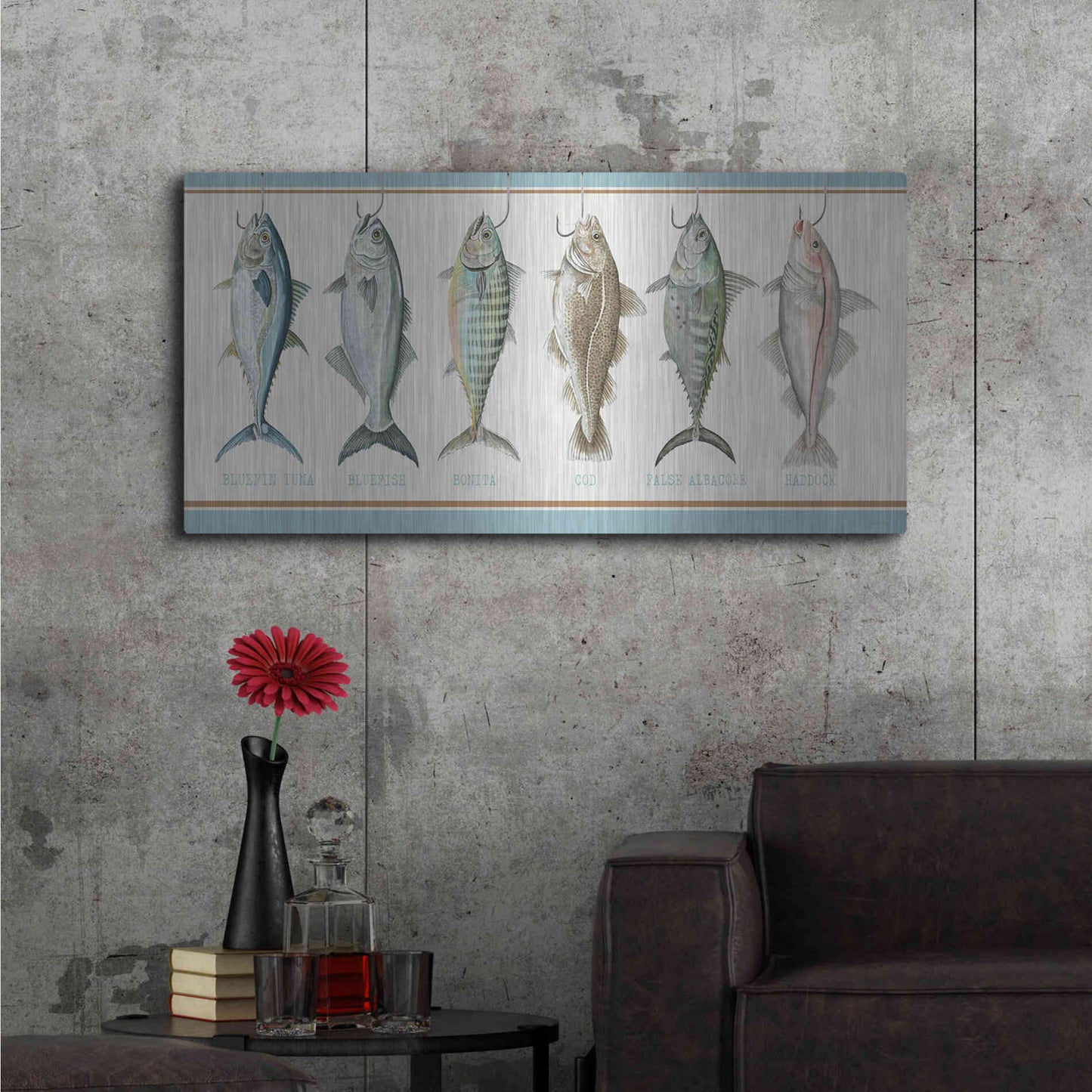Luxe Metal Art 'Bunch of Fish' by Cindy Jacobs, Metal Wall Art,48x24