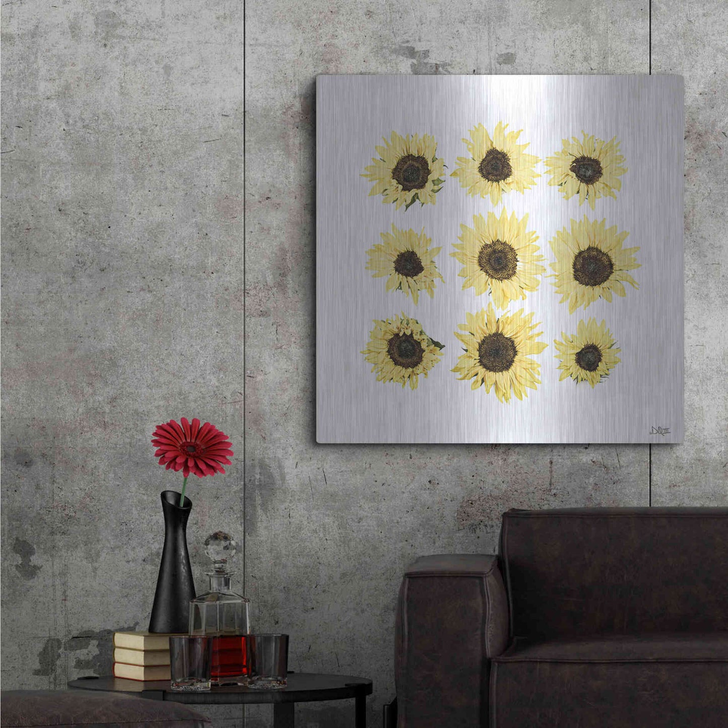 Luxe Metal Art 'Sunflowers in a Row II' by Donnie Quillen, Metal Wall Art,36x36