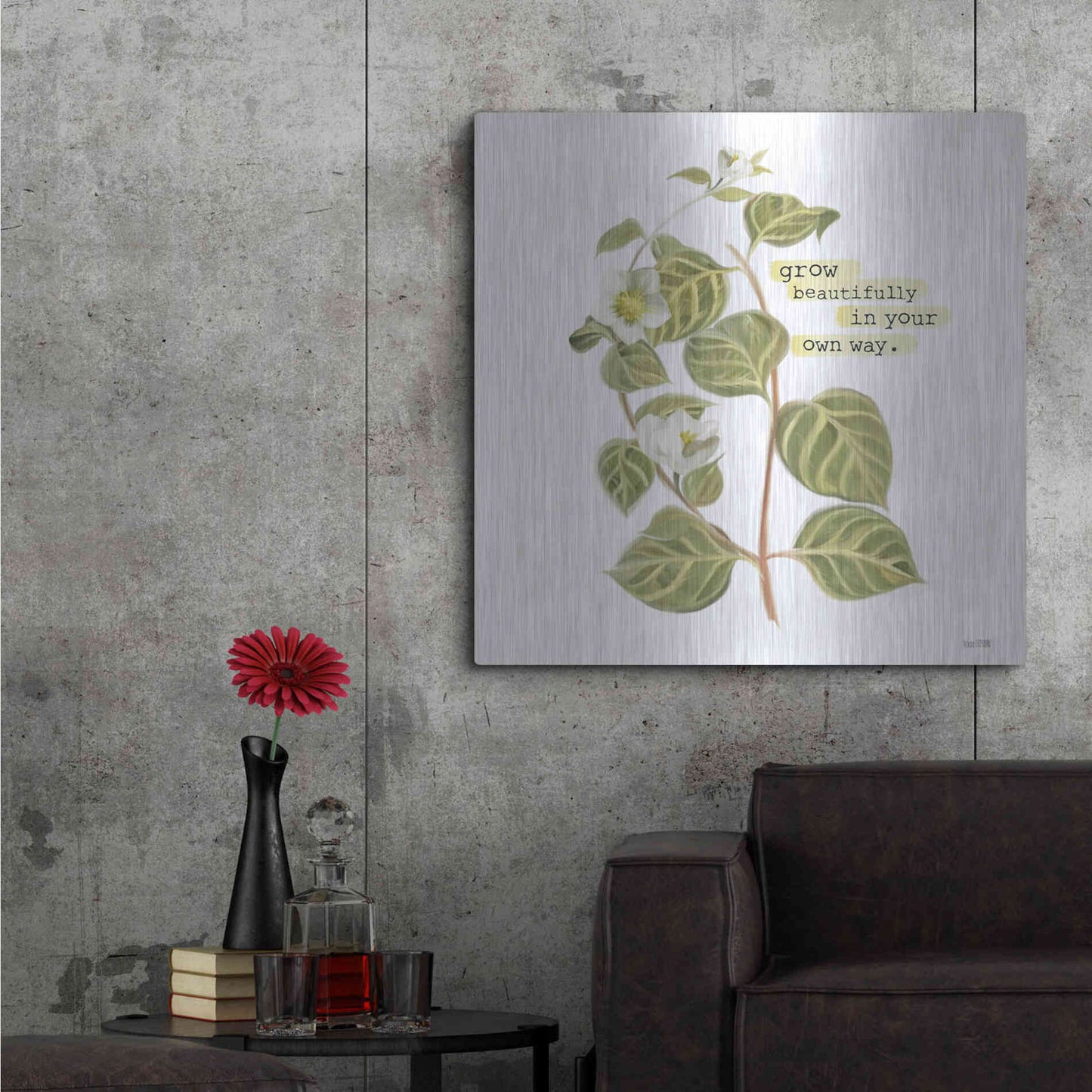 Luxe Metal Art 'Grow Beautifully' by House Fenway, Metal Wall Art,36x36