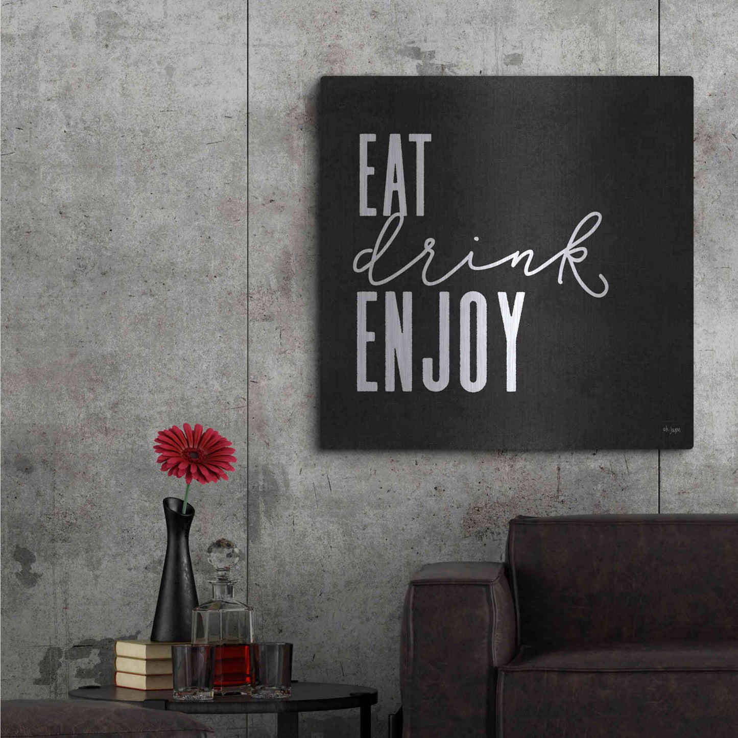 Luxe Metal Art 'Eat, Drink, Enjoy ' by Jaxn Blvd., Metal Wall Art,36x36