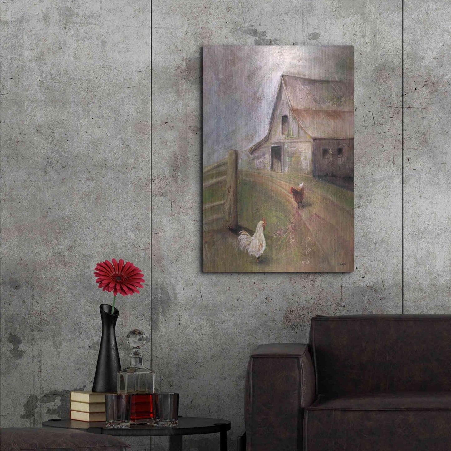 Luxe Metal Art 'Chickens in the Barnyard' by Kelley Talent, Metal Wall Art,24x36