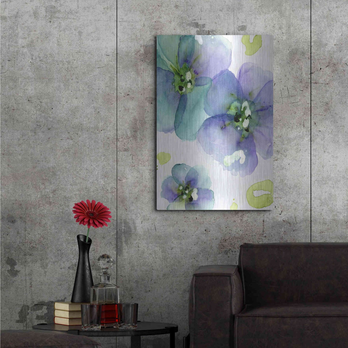 Luxe Metal Art 'Blue Flowers' by Dawn Derman, Metal Wall Art,24x36