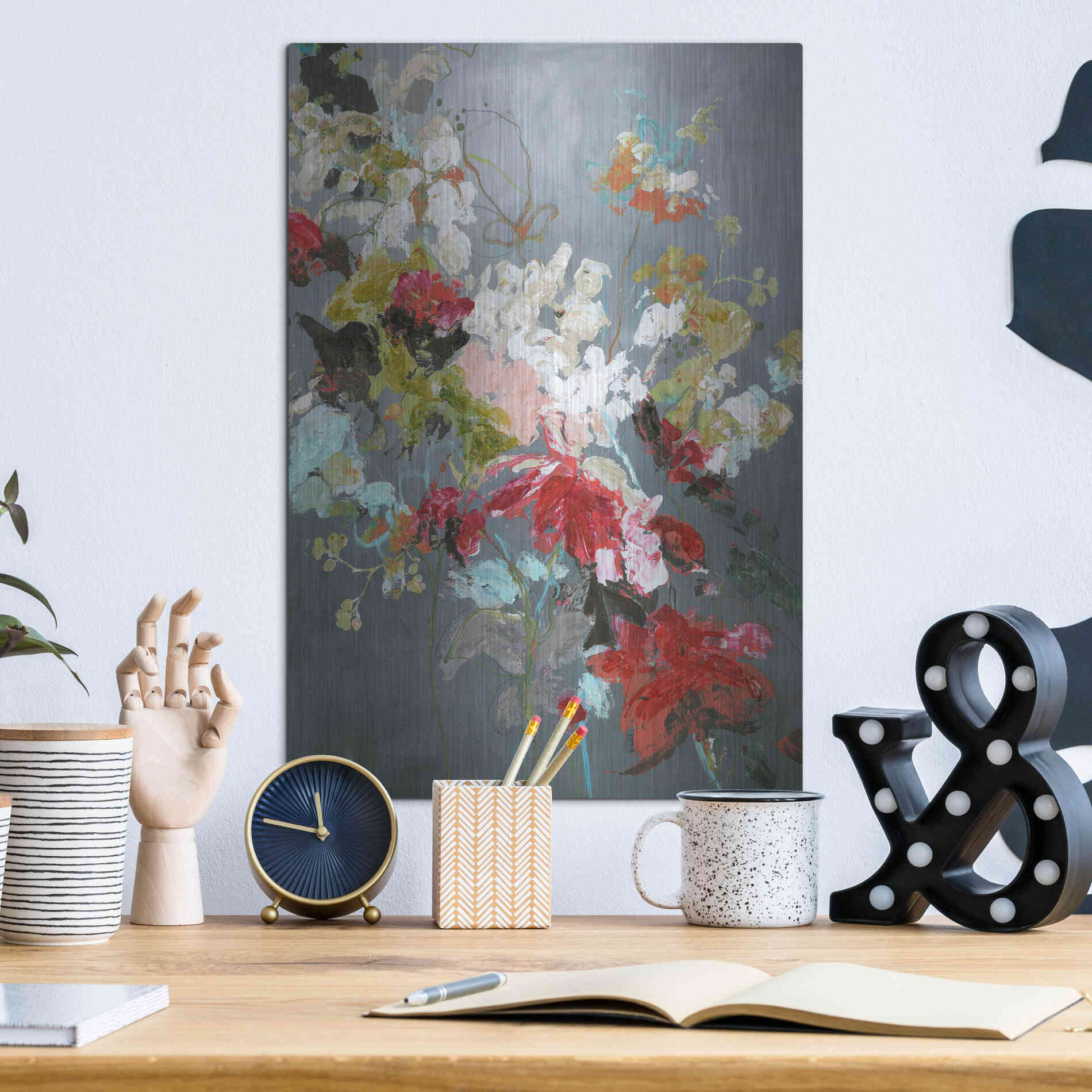 Luxe Metal Art 'Abstract Floral 2' by Design Fabrikken, Metal Wall Art,12x16