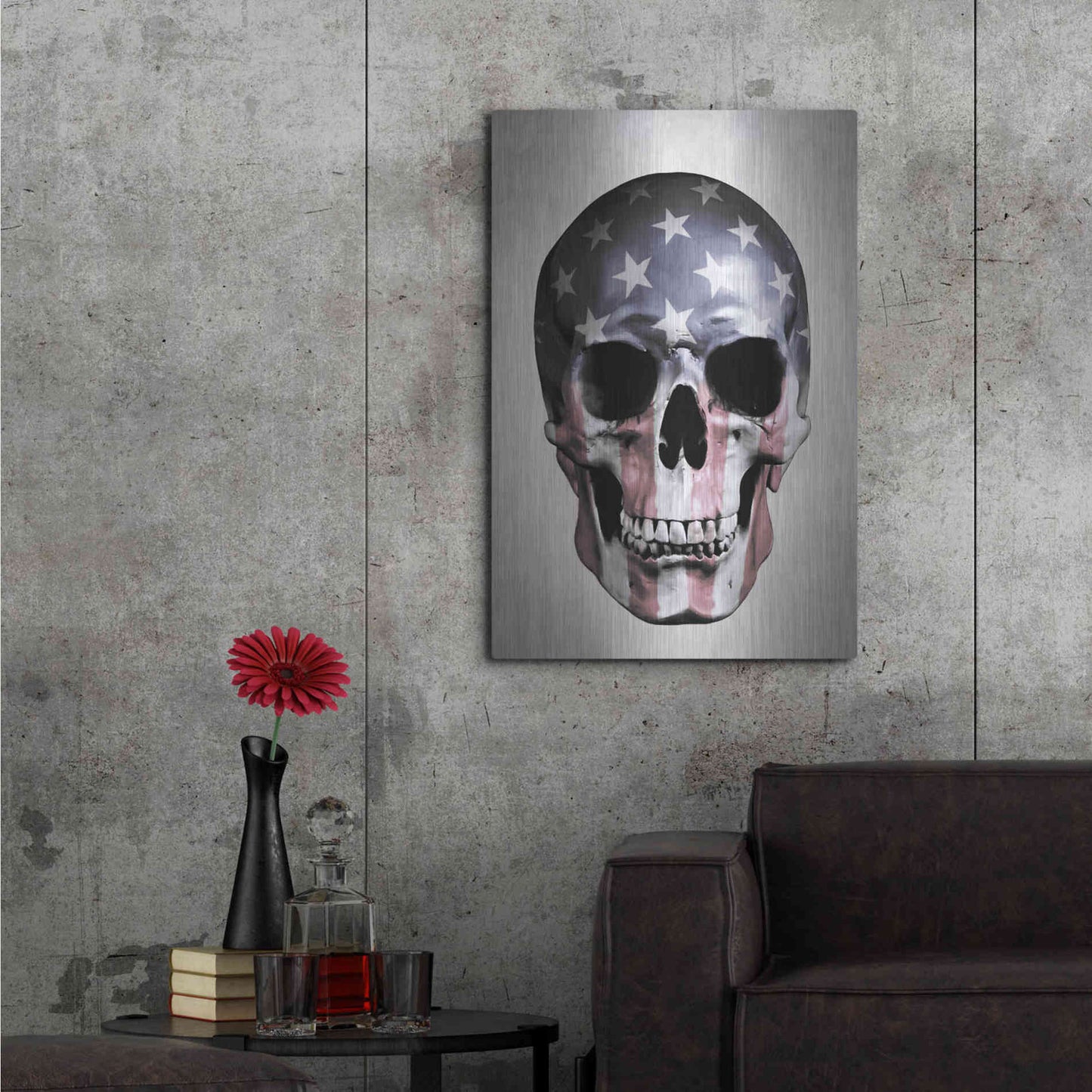 Luxe Metal Art 'American Skull-Grey' by Nicklas Gustafsson, Metal Wall Art,24x36