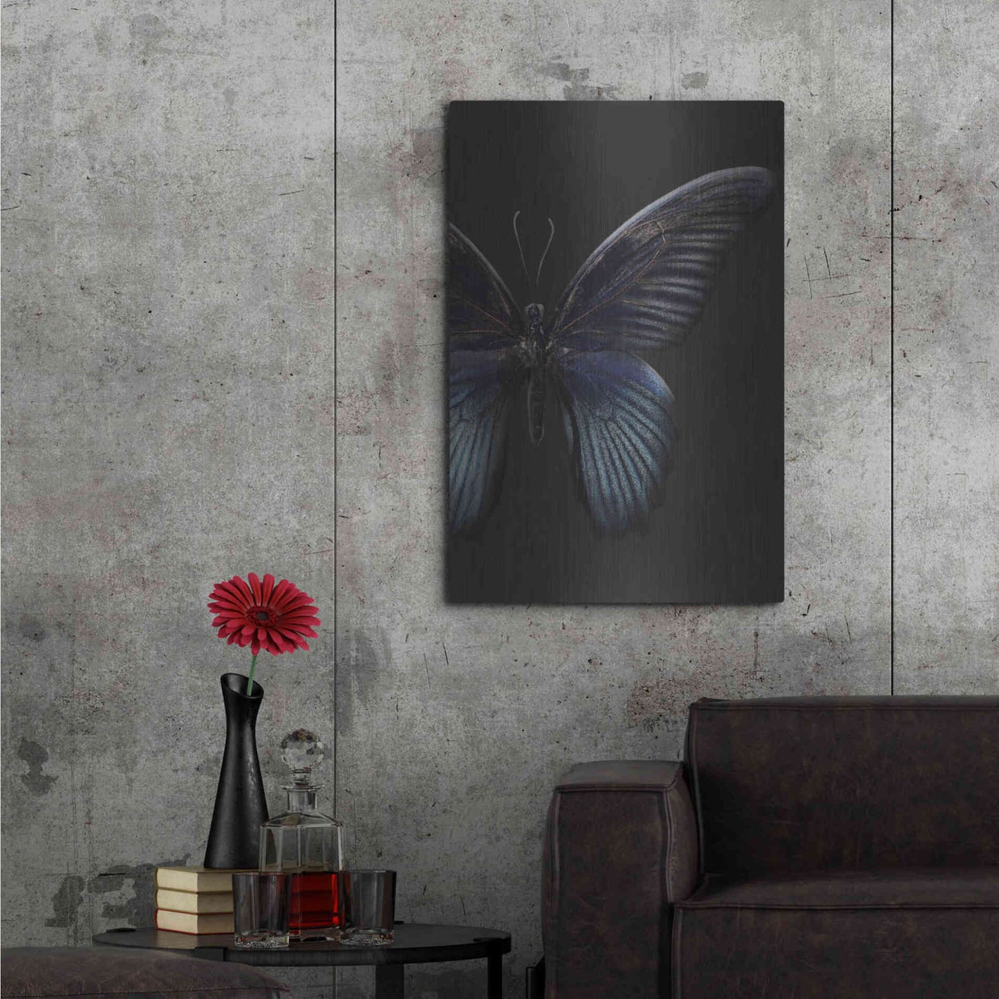 Luxe Metal Art 'Black Butterfly on Grey' by Design Fabrikken, Metal Wall Art,24x36