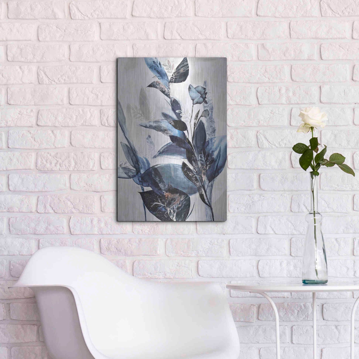 Luxe Metal Art 'Blue Leaves' by Design Fabrikken, Metal Wall Art,16x24