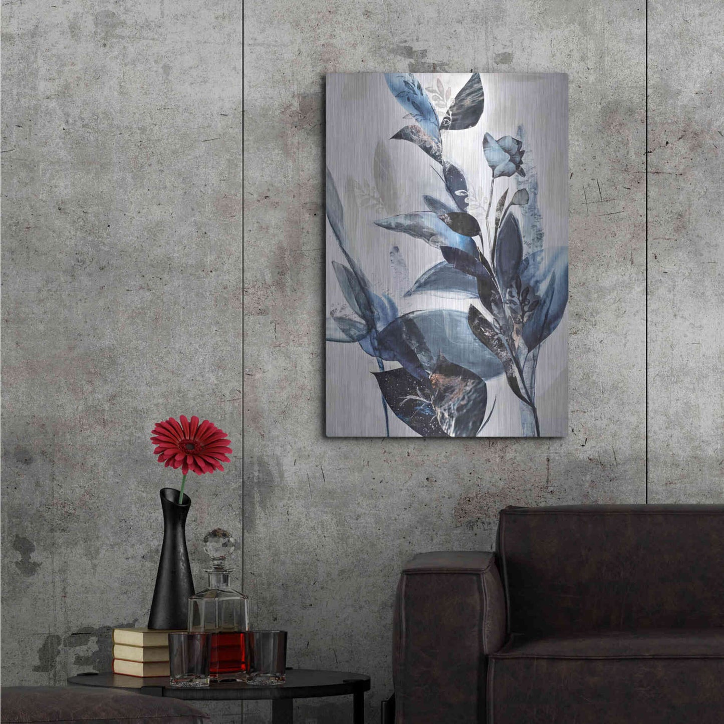 Luxe Metal Art 'Blue Leaves' by Design Fabrikken, Metal Wall Art,24x36