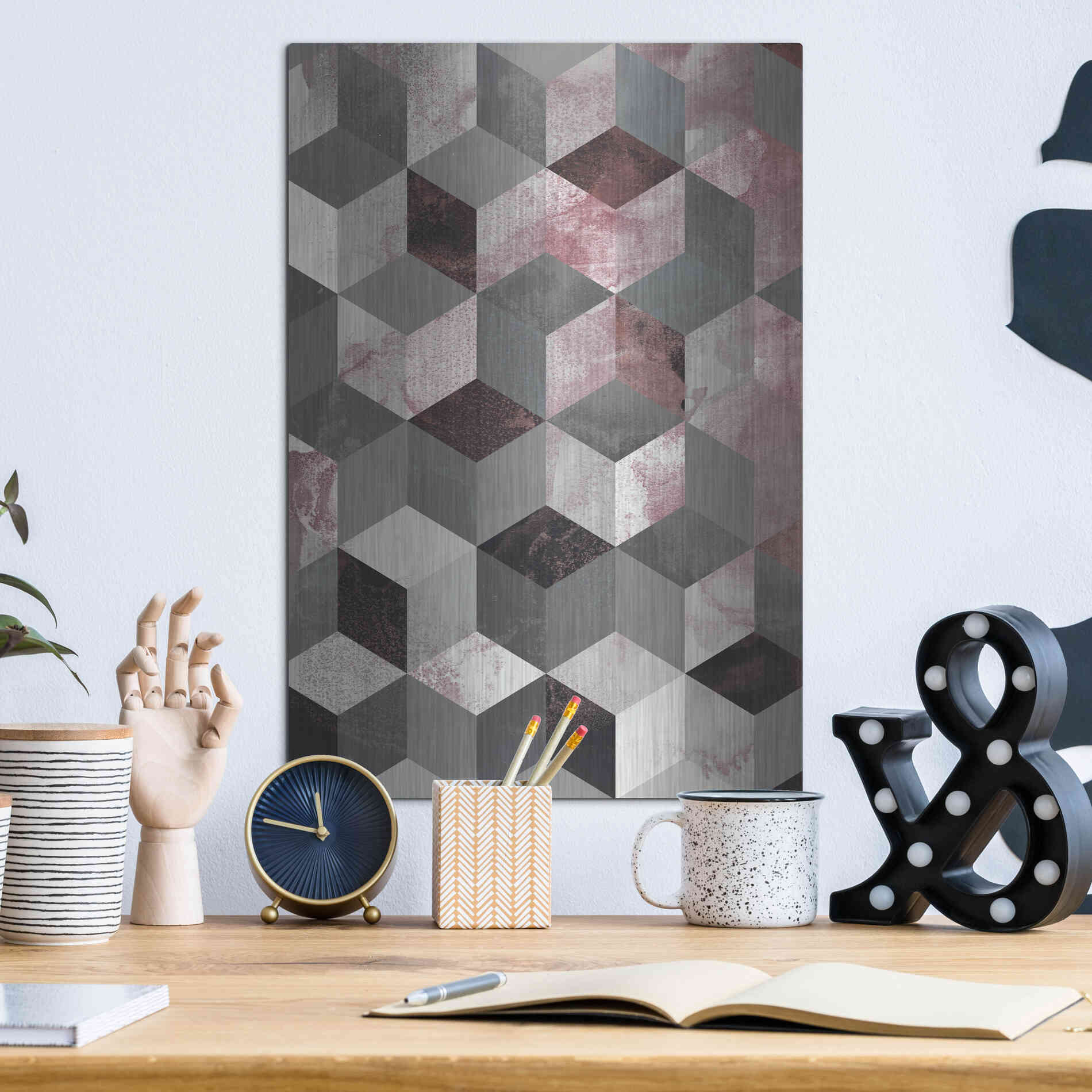 Luxe Metal Art 'Cubes Rose' by Design Fabrikken, Metal Wall Art,12x16