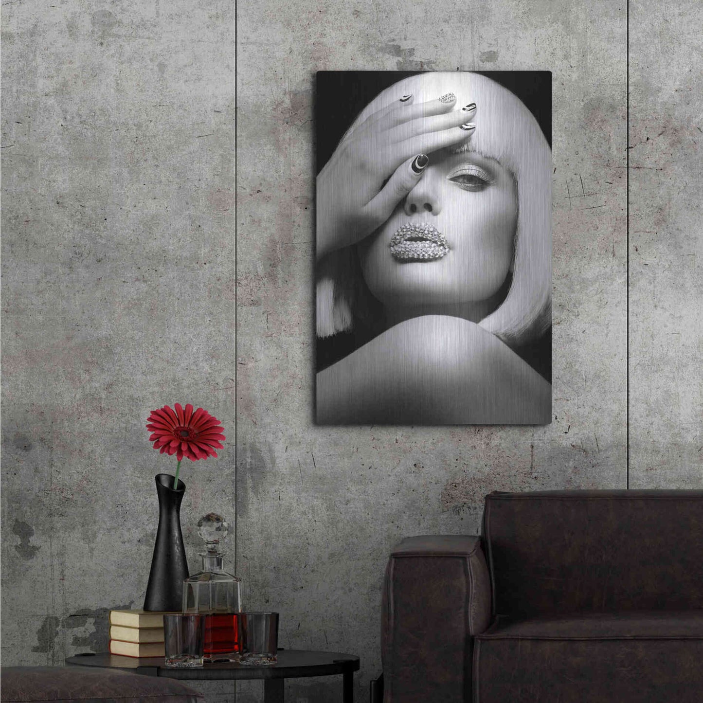 Luxe Metal Art 'Diamond Lips BW' by Design Fabrikken, Metal Wall Art,24x36