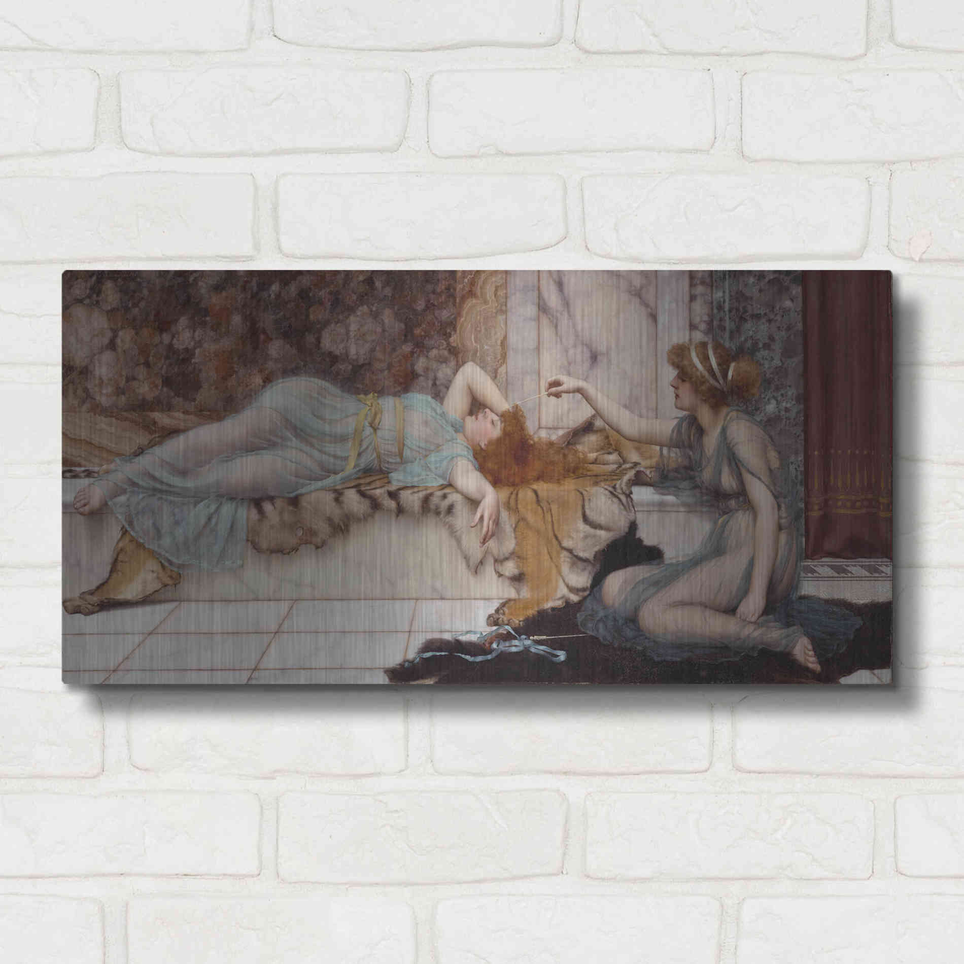 Luxe Metal Art 'Mischief and Repose' by John William Godward, Metal Wall Art,24x12