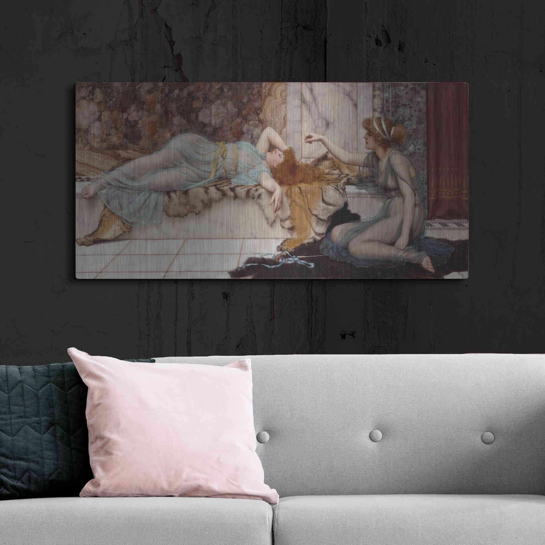 Luxe Metal Art 'Mischief and Repose' by John William Godward, Metal Wall Art,48x24