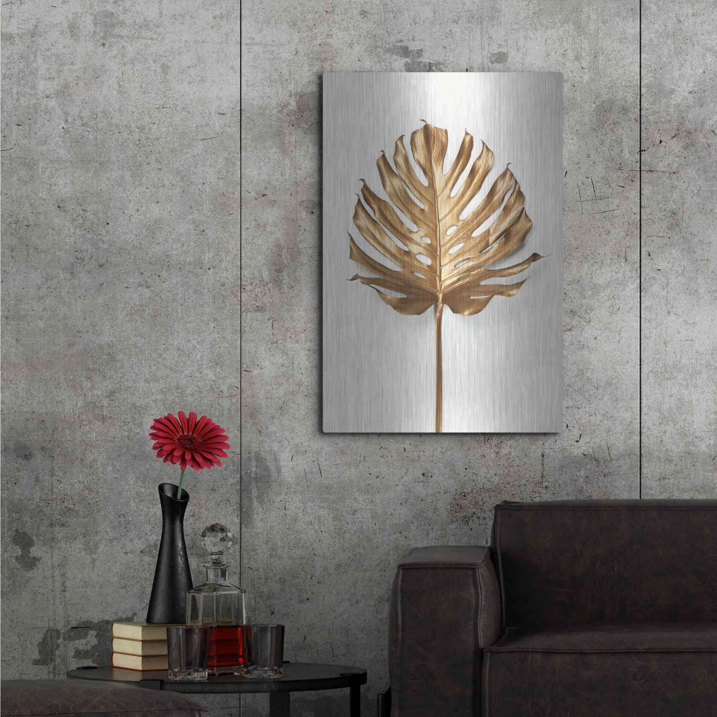 Luxe Metal Art 'Monstrea Gold Leaf' by Design Fabrikken, Metal Wall Art,24x36
