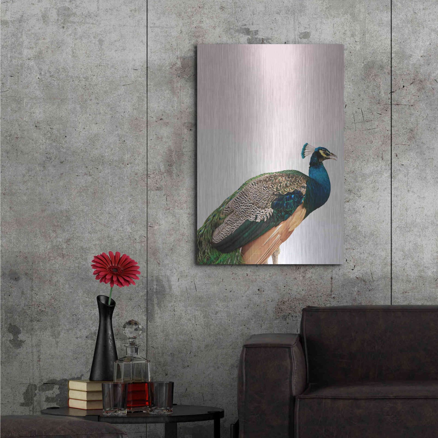 Luxe Metal Art 'Peacock on Pink' by Design Fabrikken, Metal Wall Art,24x36