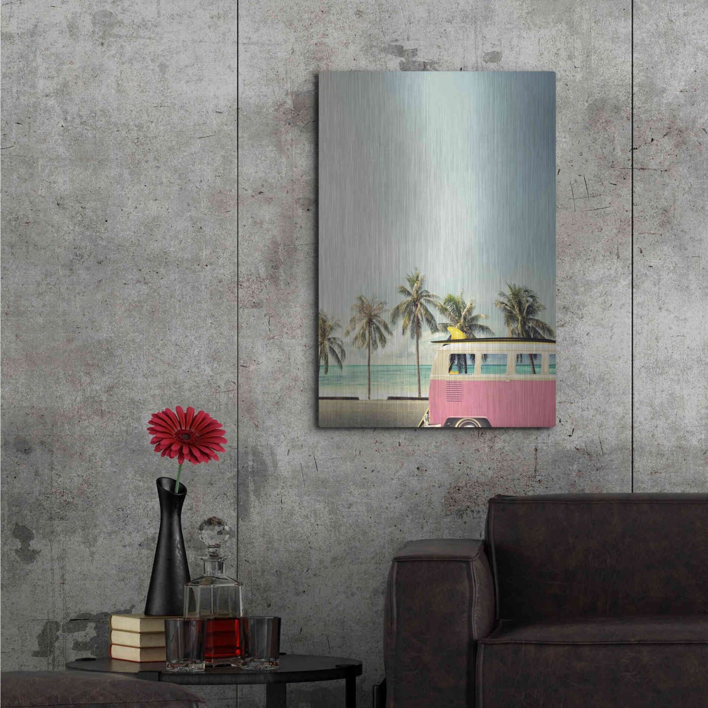 Luxe Metal Art 'Surf Bus Pink' by Design Fabrikken, Metal Wall Art,24x36