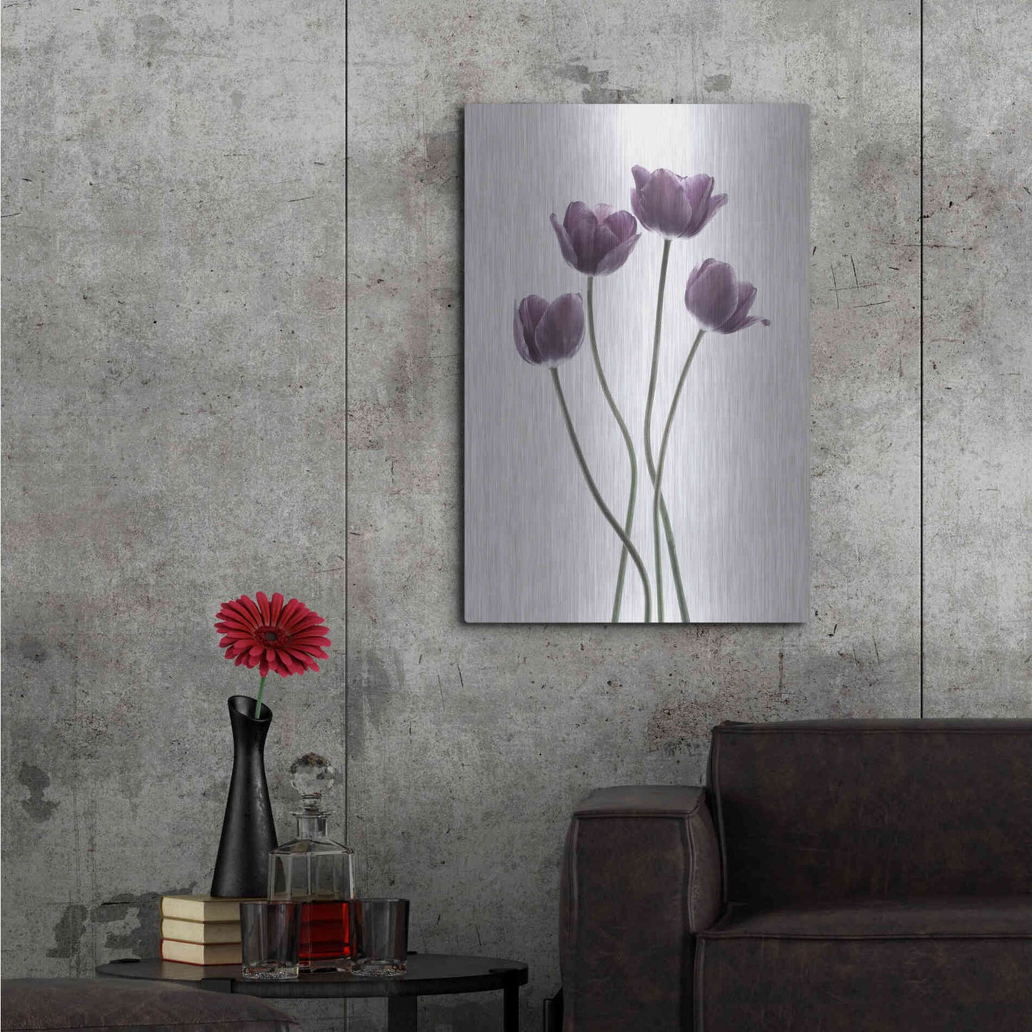 Luxe Metal Art 'Tulips Purple' by Design Fabrikken, Metal Wall Art,24x36