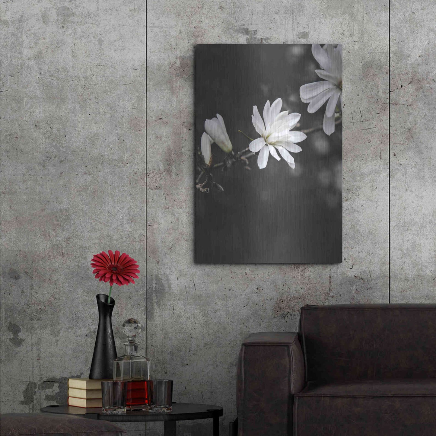 Luxe Metal Art 'White Flowers' by Design Fabrikken, Metal Wall Art,24x36