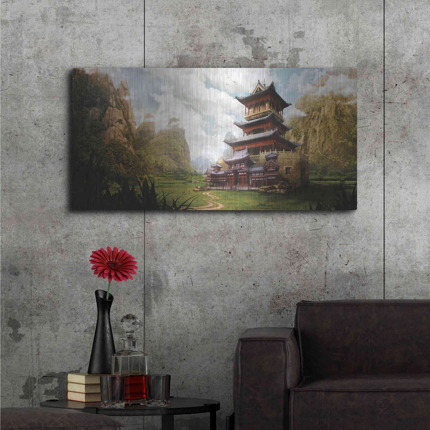Luxe Metal Art 'Hidden Temple' by Jonathan Lam, Metal Wall Art,48x24