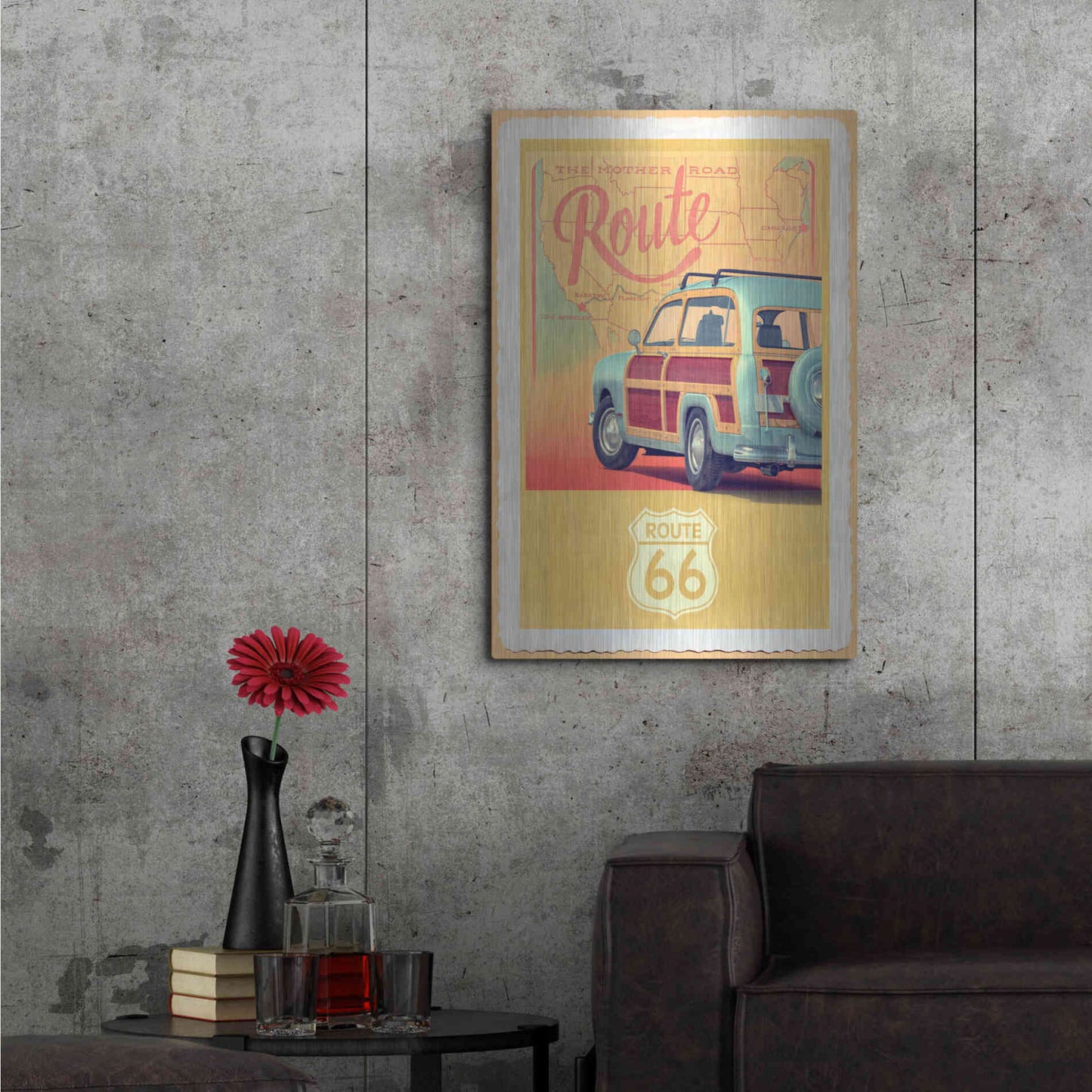 Luxe Metal Art 'Route 66 Vintage Travel' by Edward M. Fielding, Metal Wall Art,24x36