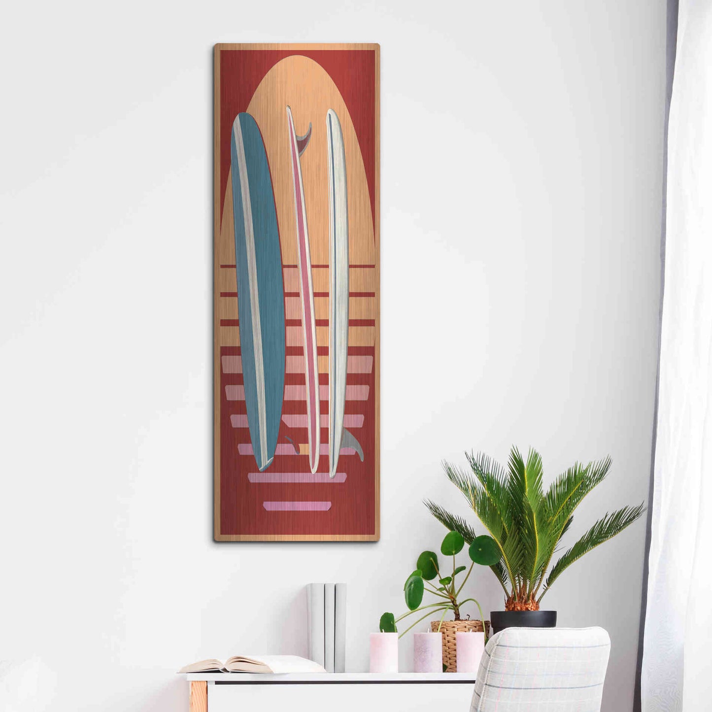 Luxe Metal Art 'Surfboard Sunset' by Edward M. Fielding, Metal Wall Art,16x48