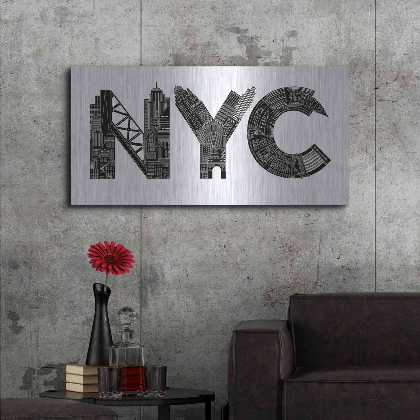 Luxe Metal Art 'NYC' by Robert Farkas, Metal Wall Art,48x24