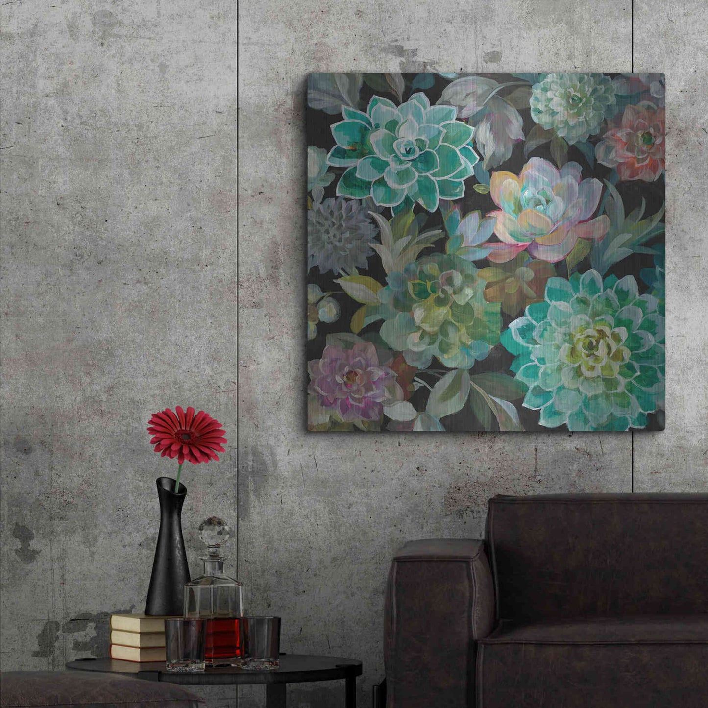 Luxe Metal Art 'Floral Succulents v2 Crop' by Danhui Nai, Metal Wall Art,36x36