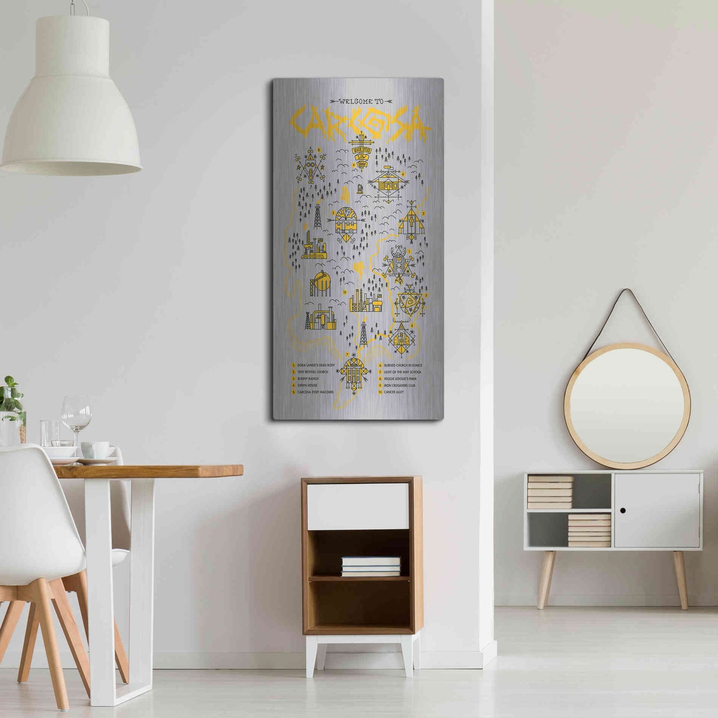 Luxe Metal Art 'True Detective Map' by Robert Farkas, Metal Wall Art,24x48