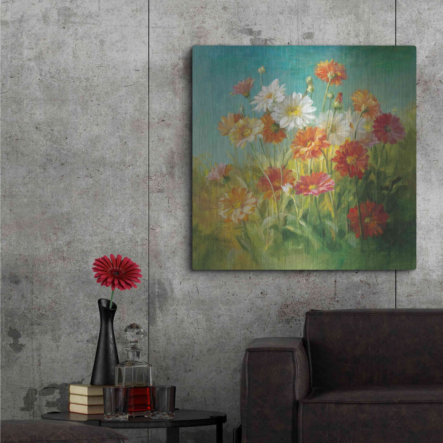 Luxe Metal Art 'Painted Daisies' by Danhui Nai, Metal Wall Art,36x36