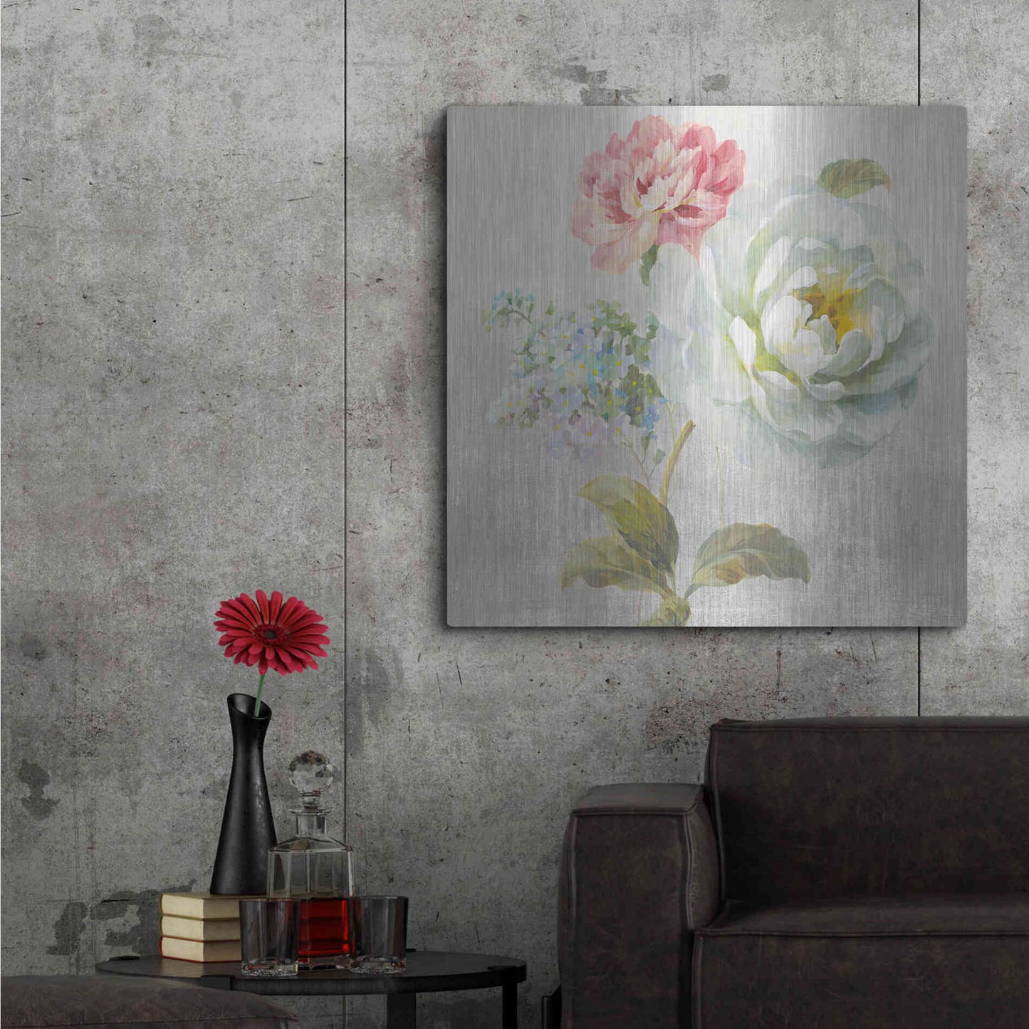 Luxe Metal Art 'Textile Floral Square I No Lace' by Danhui Nai, Metal Wall Art,36x36