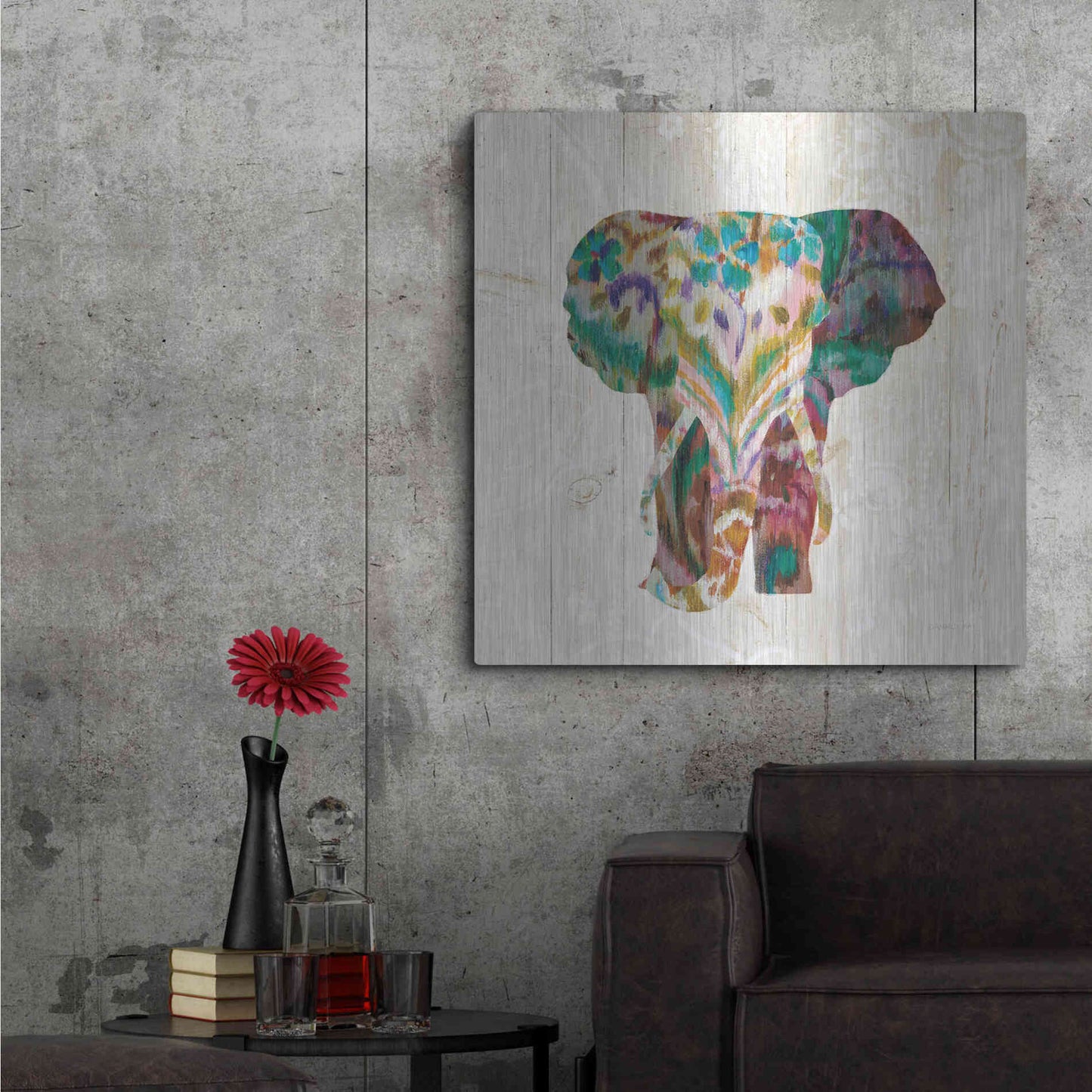 Luxe Metal Art 'Boho Paisley Elephant III' by Danhui Nai, Metal Wall Art,36x36