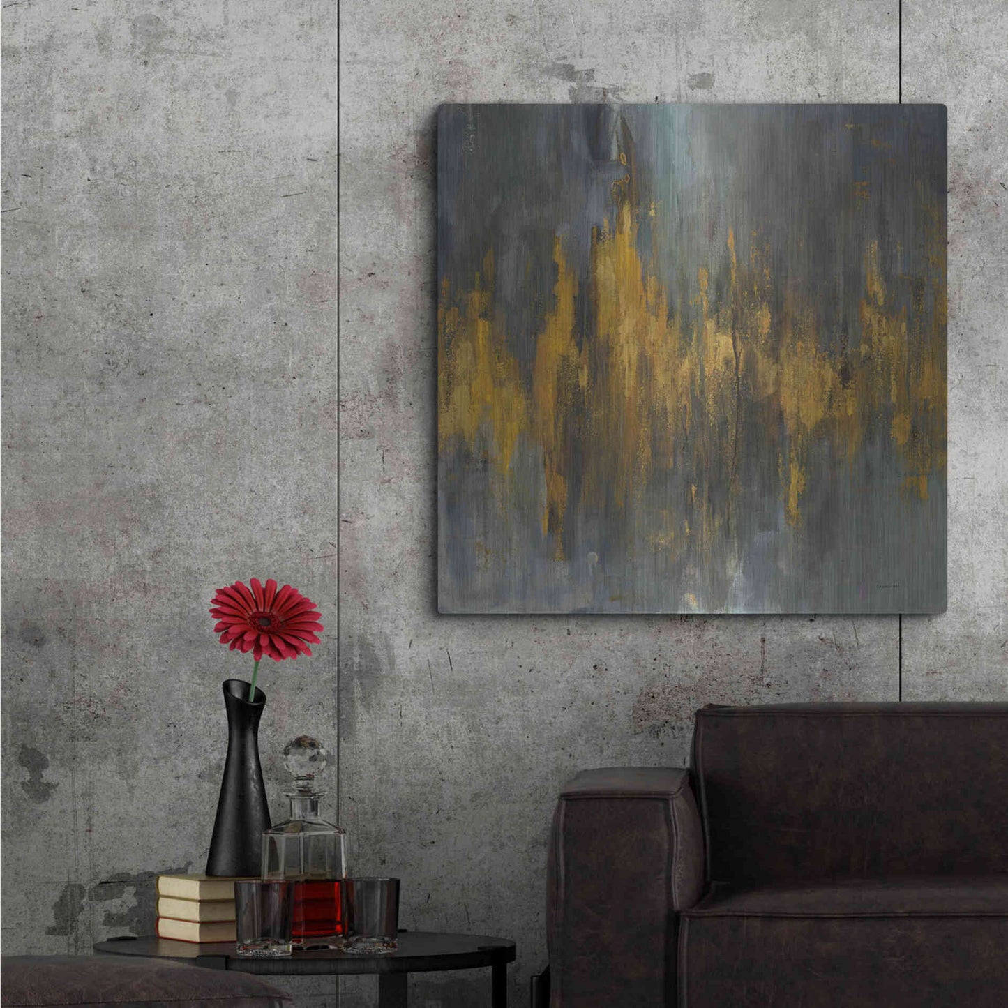 Luxe Metal Art 'Black and Gold Abstract' by Danhui Nai, Metal Wall Art,36x36