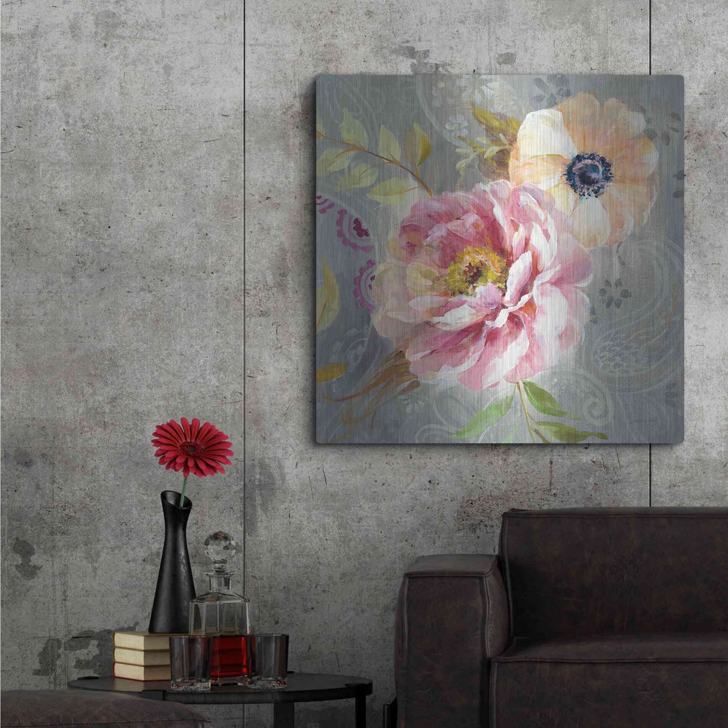 Luxe Metal Art 'Peonies and Paisley III' by Danhui Nai, Metal Wall Art,36x36