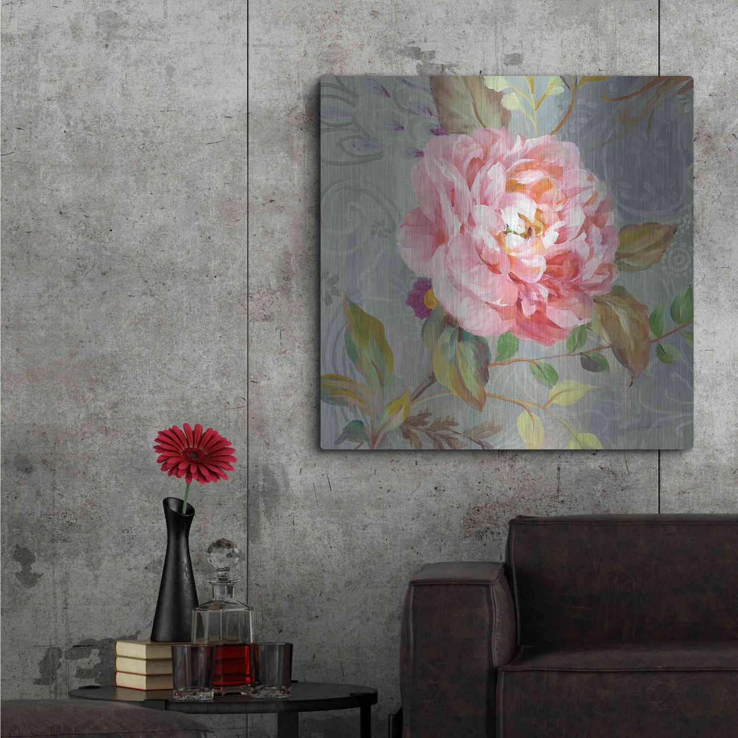 Luxe Metal Art 'Peonies and Paisley II' by Danhui Nai, Metal Wall Art,36x36
