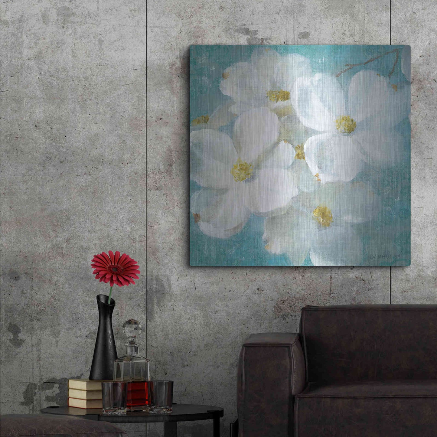 Luxe Metal Art 'Indiness Blossom Square Vintage II' by Danhui Nai, Metal Wall Art,36x36