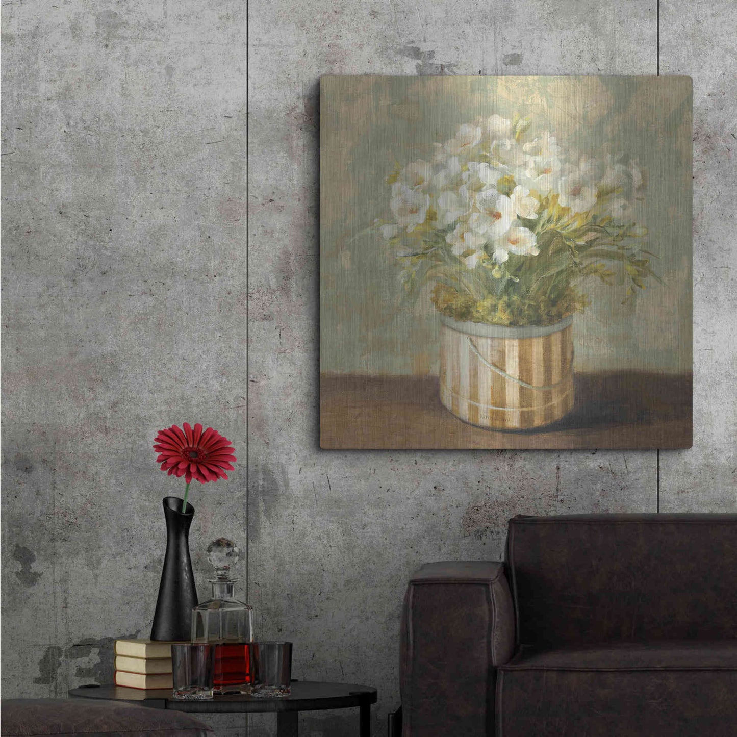 Luxe Metal Art 'Hatbox Freesia' by Danhui Nai, Metal Wall Art,36x36