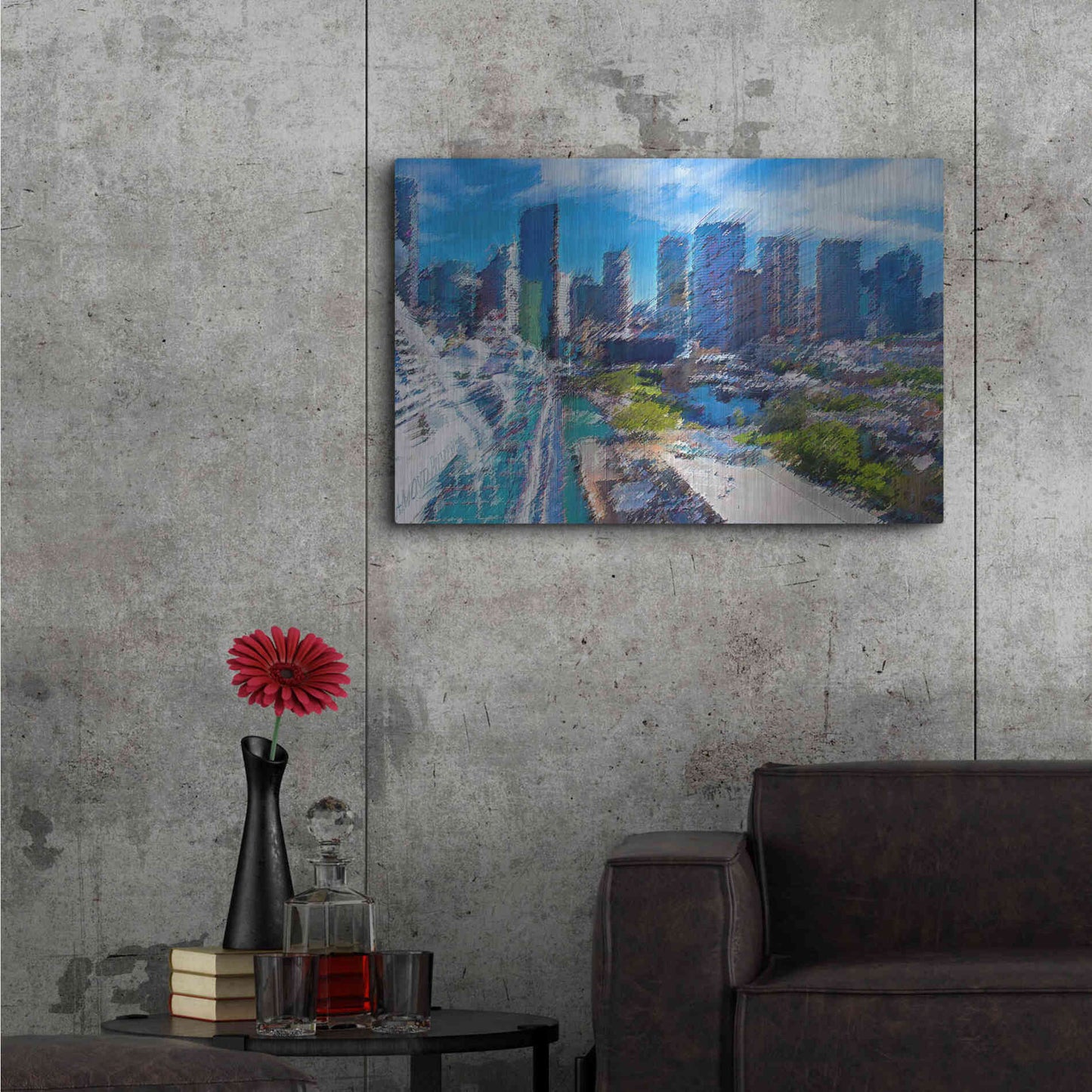 Luxe Metal Art 'Pleasure City' by David Manlove, Metal Wall Art,36x24