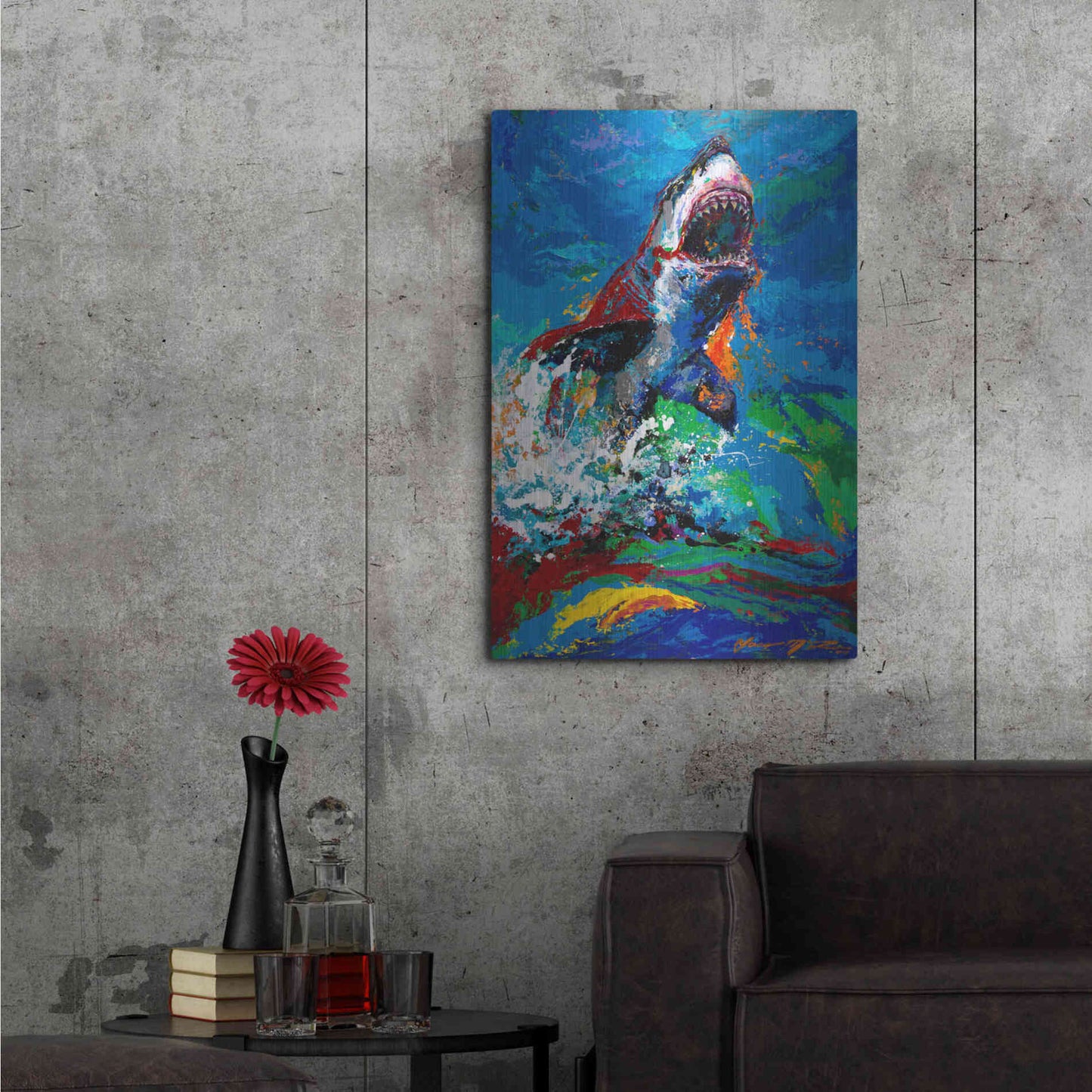 Luxe Metal Art 'The Lawyer Breeching Great White Shark' by Jace D McTier, Metal Wall Art,24x36