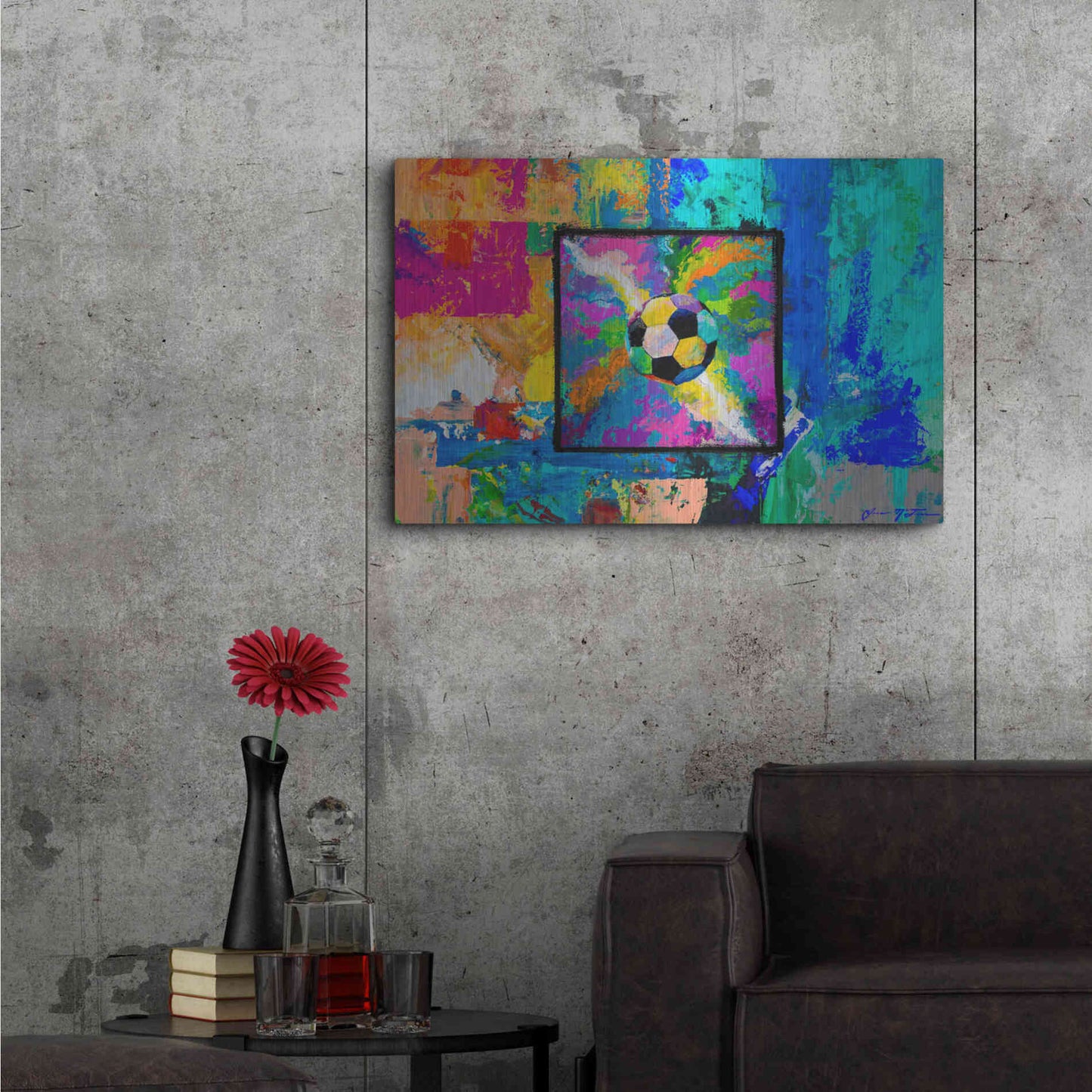 Luxe Metal Art 'Window into the Soccer Universe Pink and Cyan' by Jace D McTier, Metal Wall Art,36x24